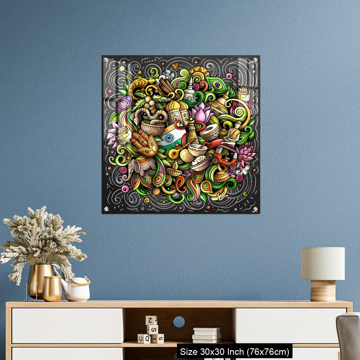 OMGs Acrylic Wall Decor – India hand drawn cartoon doodles - Image 3