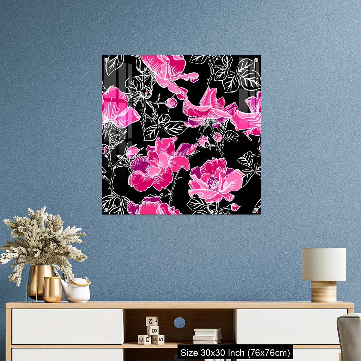 OMGs Acrylic Wall Decor – Seamless pattern with blossom red large roses petals buds and leaves. - Image 3