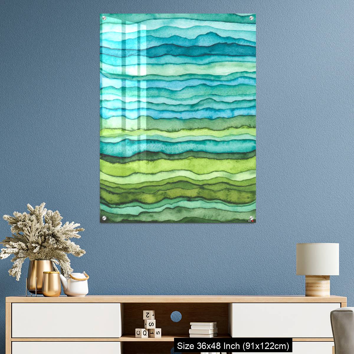 OMGs Acrylic Wall Decor – Blue and Green Waves. Hand Drawn Watercolor Background - Image 3