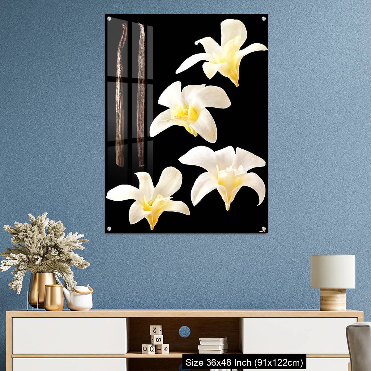 OMGs Acrylic Wall Decor – Vanilla flowers and stick isolated on black background - Image 3