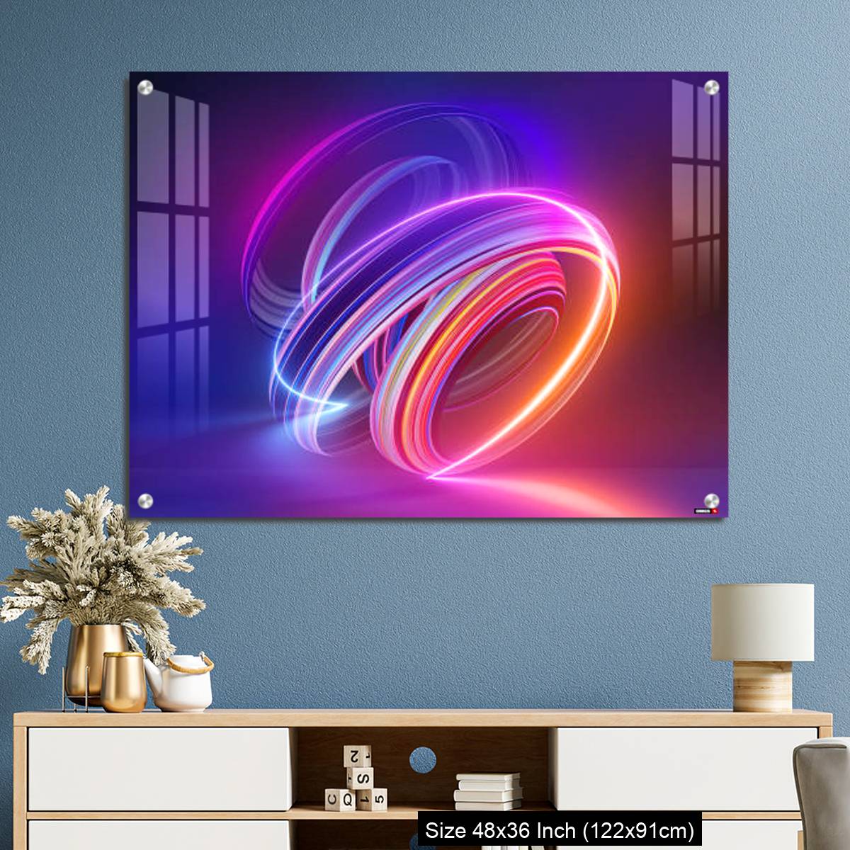 OMGs Acrylic Wall Decor – Colorful background with abstract shape glowing in ultraviolet spectrum, curvy neon lines - Image 3