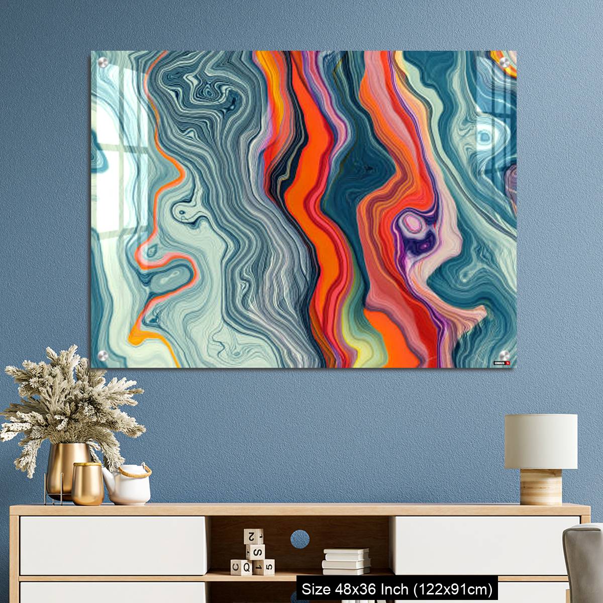 OMGs Acrylic Wall Decor – Abstract Marble Waves Acrylic Background. Gray Orange Marbling Texture. Agate Ripple Pattern. - Image 3