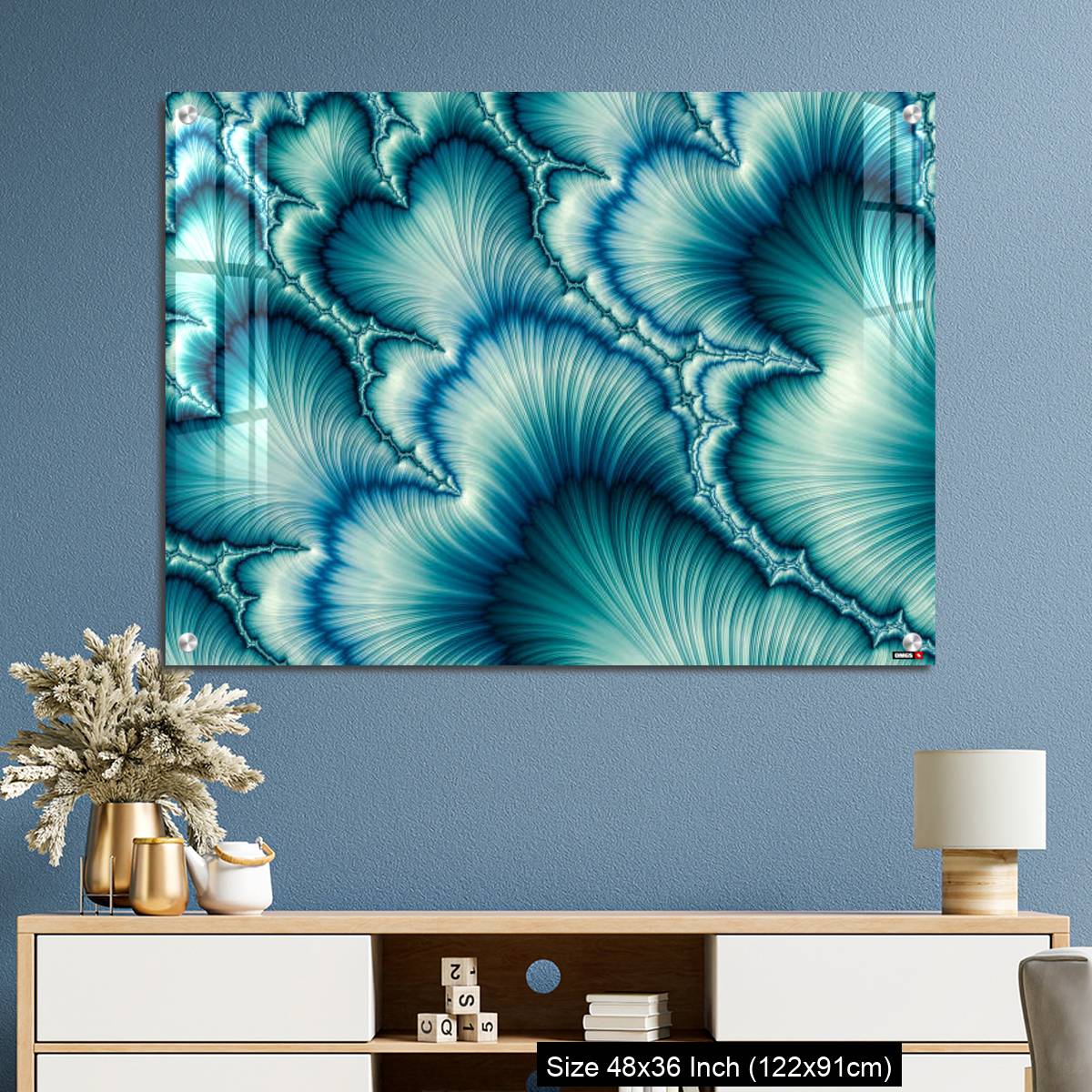 OMGs Acrylic Wall Decor – Aqua and Green psychedelic fractal background like floral petal - Image 3