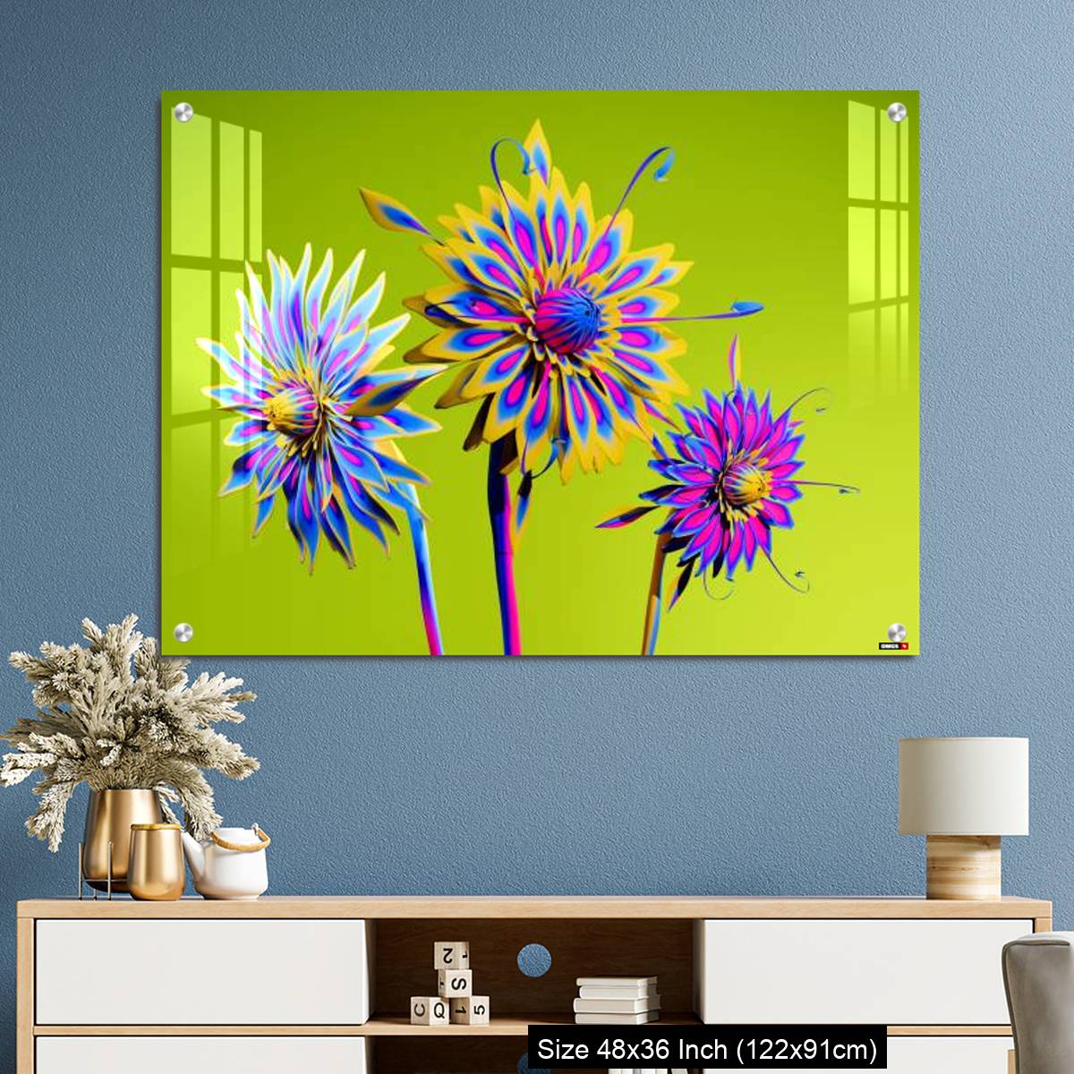 OMGs Acrylic Wall Decor – Artificial Multicolor CGI Abstract flowers_stock photo - Image 3