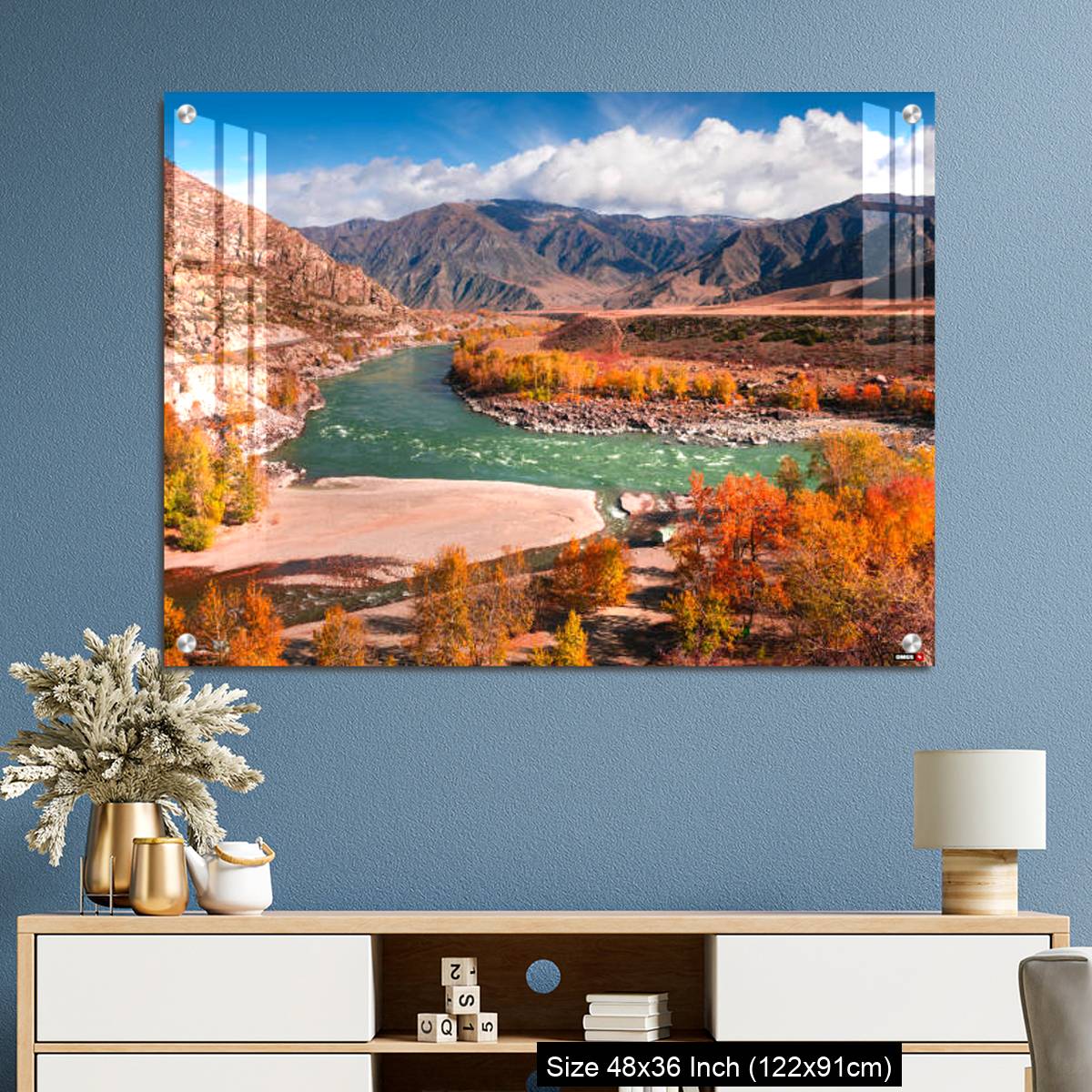 OMGs Acrylic Wall Decor – Autumn landscape of Katun river and mountains with yellow trees in Altai, Siberia, Russia. - Image 3