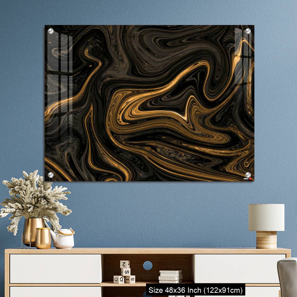 OMGs Acrylic Wall Decor – Black Golden Liquied Pattern Background With Design For Wall, Floor - Image 3