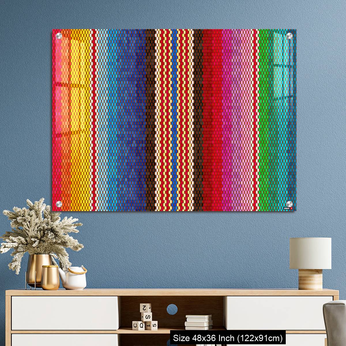 OMGs Acrylic Wall Decor – Background for Cinco de Mayo party decor or ethnic mexican fabric pattern with colorful stripes. - Image 3