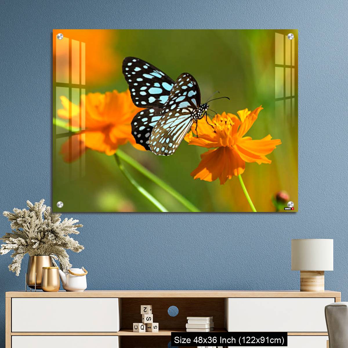 OMGs Acrylic Wall Decor – Blue tiger butterfly or Tirumala limniace on an orange flower - Image 3