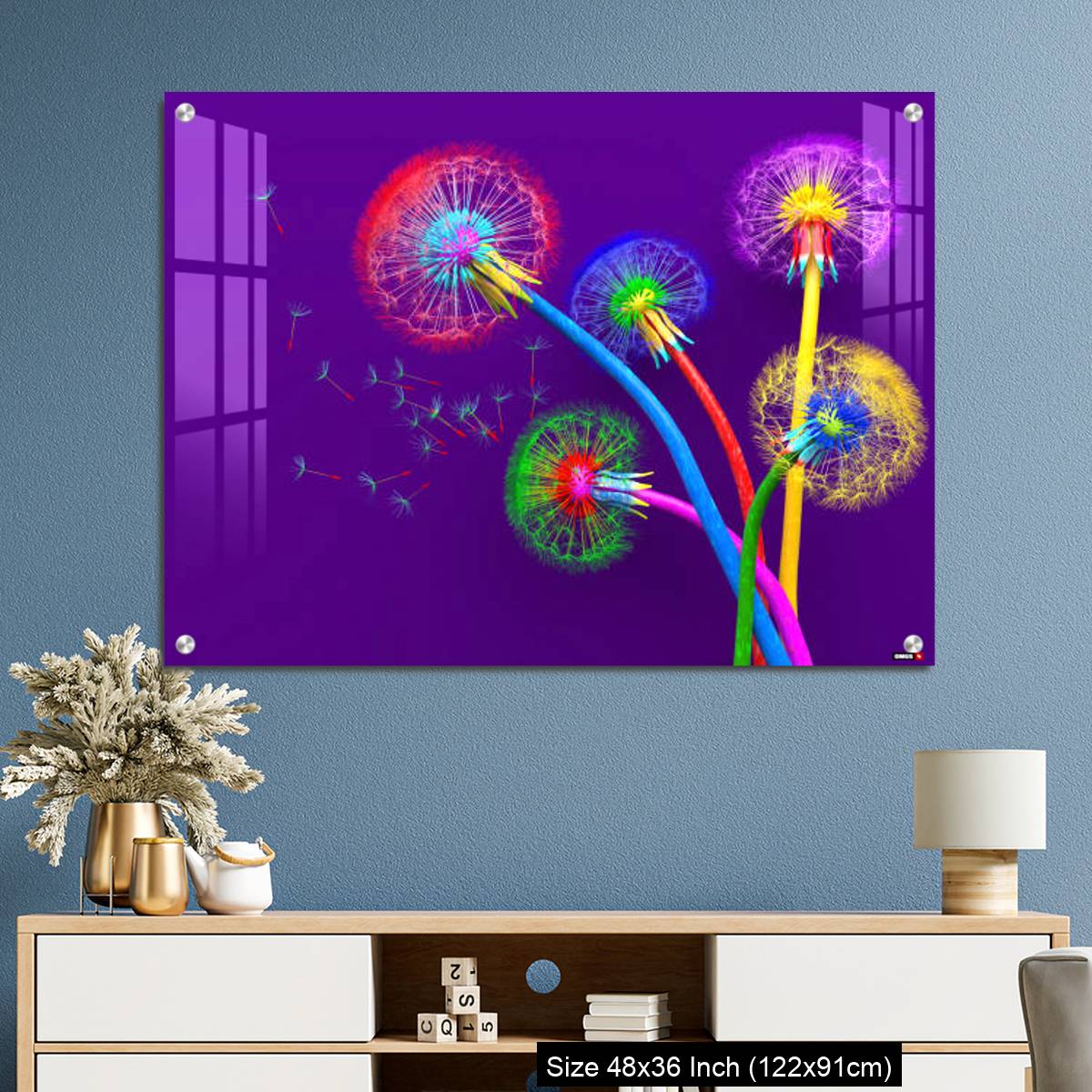 OMGs Acrylic Wall Decor – Bouquet of five flowers of blossoming dandelions of unusual colorful colors - Image 3