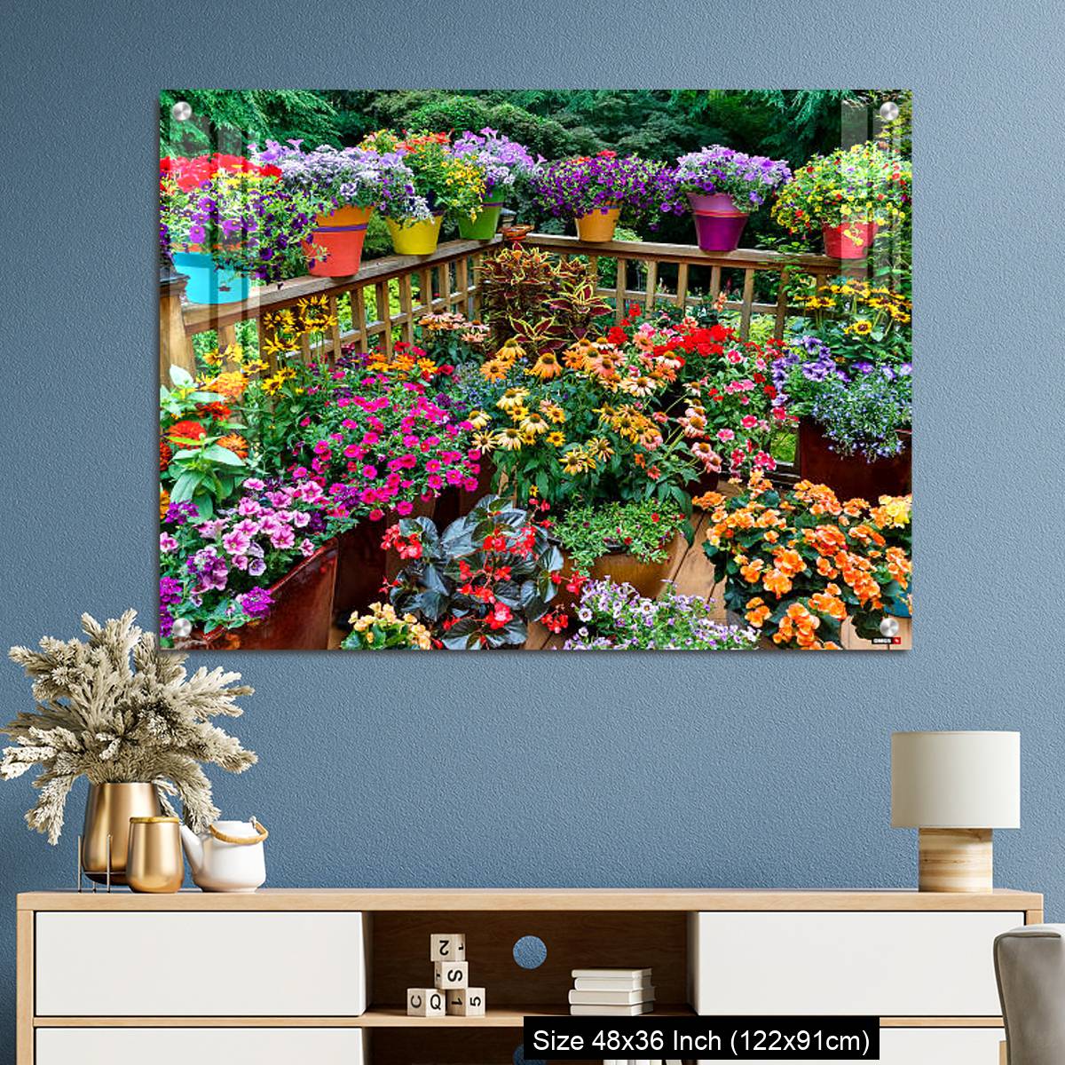 OMGs Acrylic Wall Decor – Colorful flowers and pots on deck - Image 3