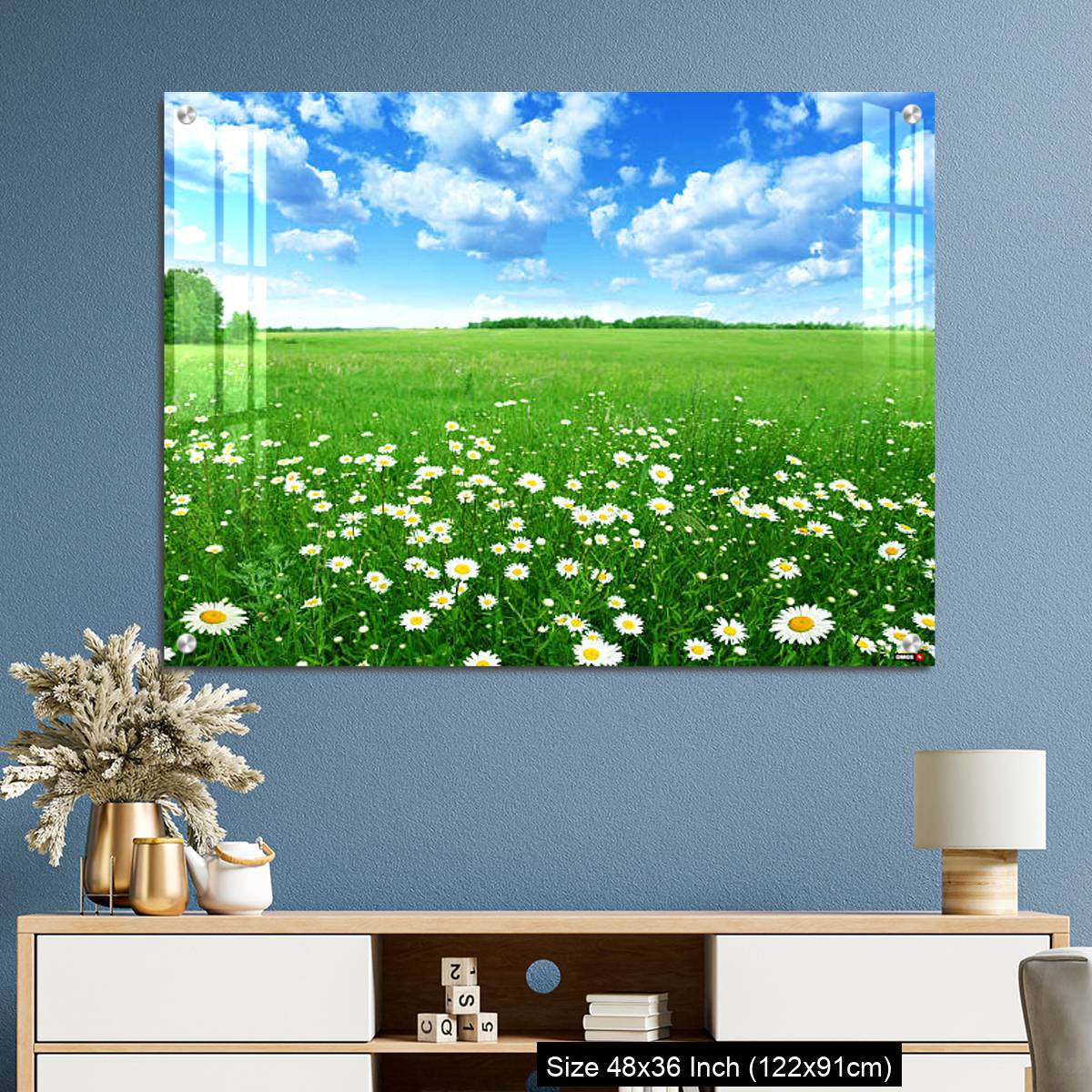OMGs Acrylic Wall Decor – Field with white daisies under blue sky. - Image 3