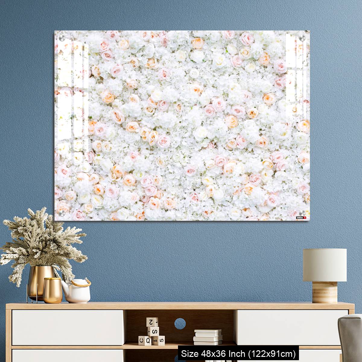 OMGs Acrylic Wall Decor – Flowers wall background with white and light orange roses. - Image 3