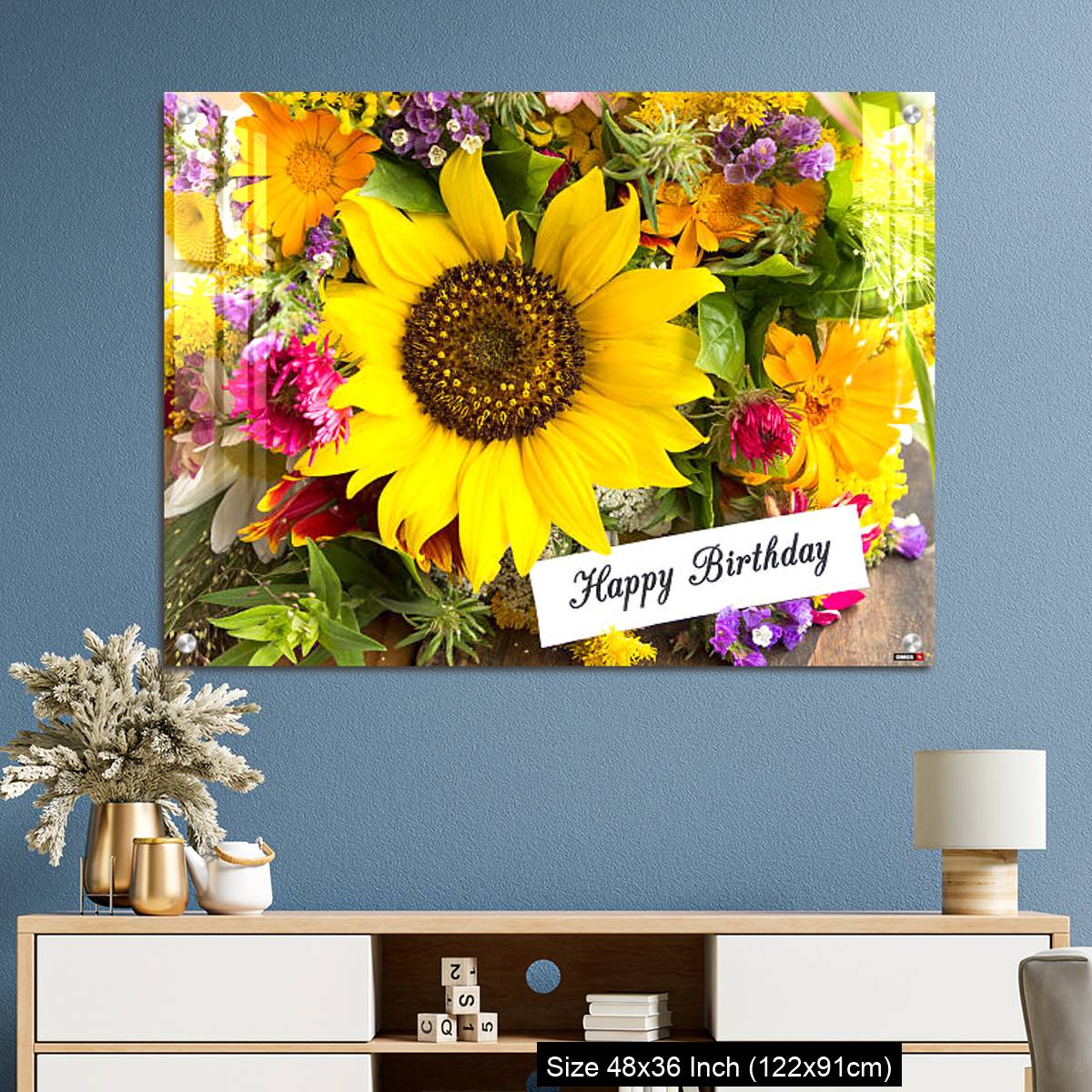 OMGs Acrylic Wall Decor – Happy Birthday Card with Bouquet of Summer Flowers - Image 3