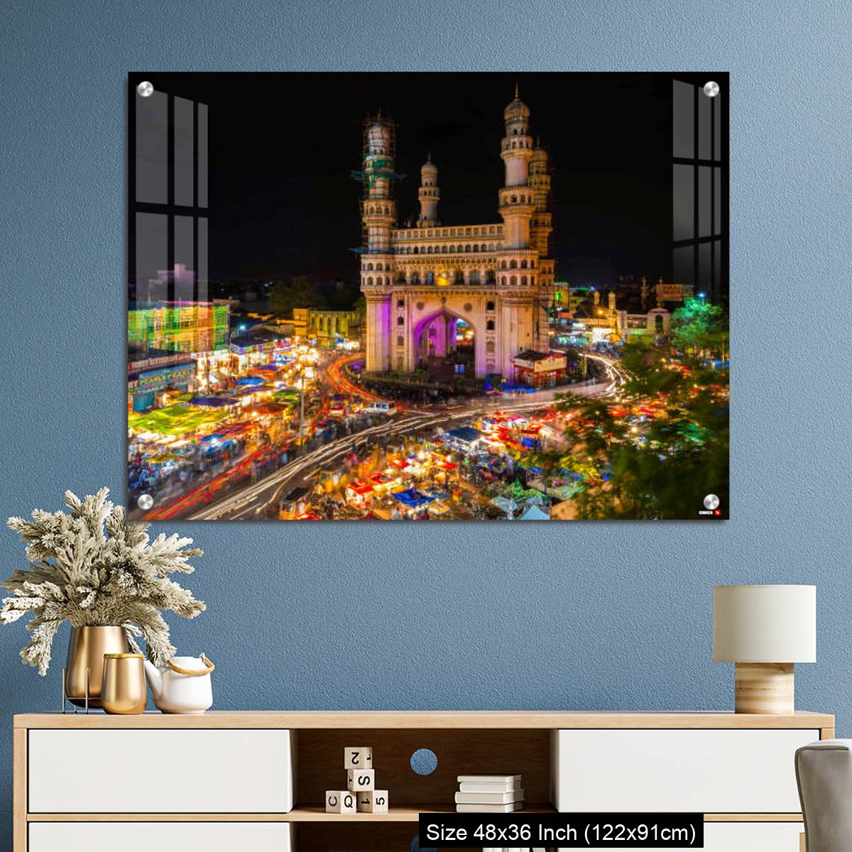 OMGs Acrylic Wall Decor – High Wide Angle View of Charminar in the Night - Image 3