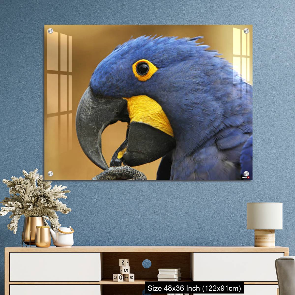 OMGs Acrylic Wall Decor – Hyacinth Macaw, anodorhynchus hyacinthinus, portrait of Adult with open Beak - Image 3