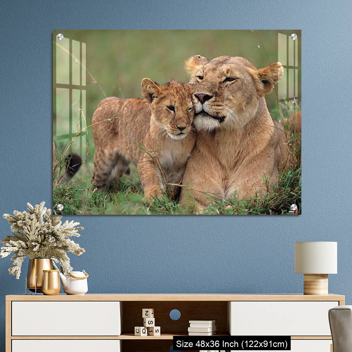OMGs Acrylic Wall Decor – Lioness (Panthera leo) with cubs lying on grass, Kenya - Image 3