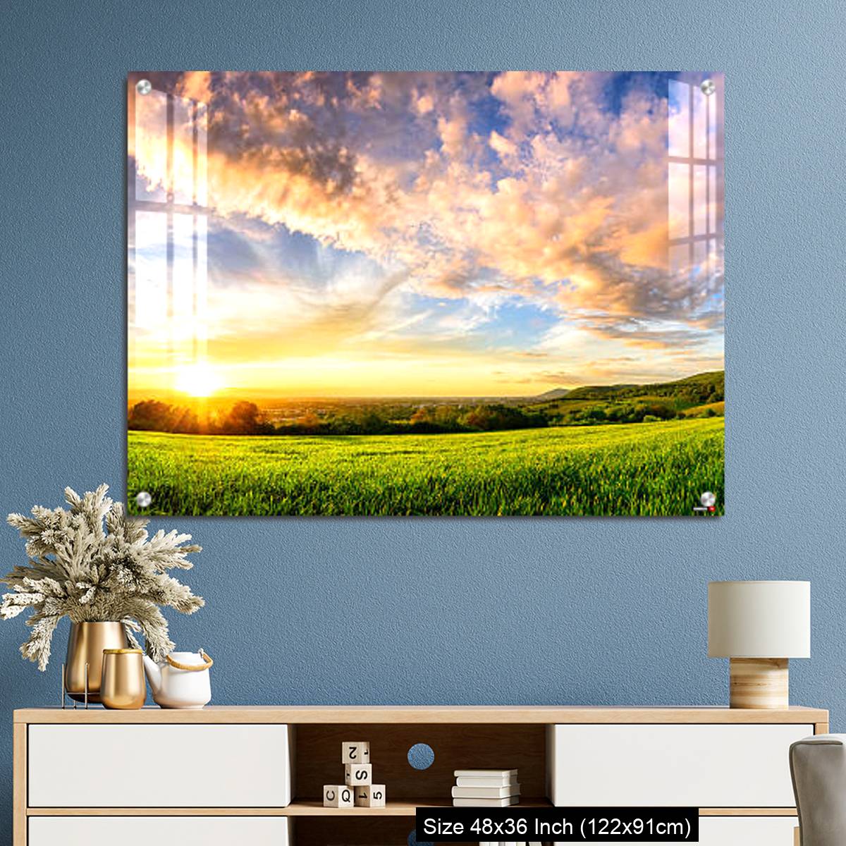 OMGs Acrylic Wall Decor – Panorama of colourful sunset on a green meadow - Image 3