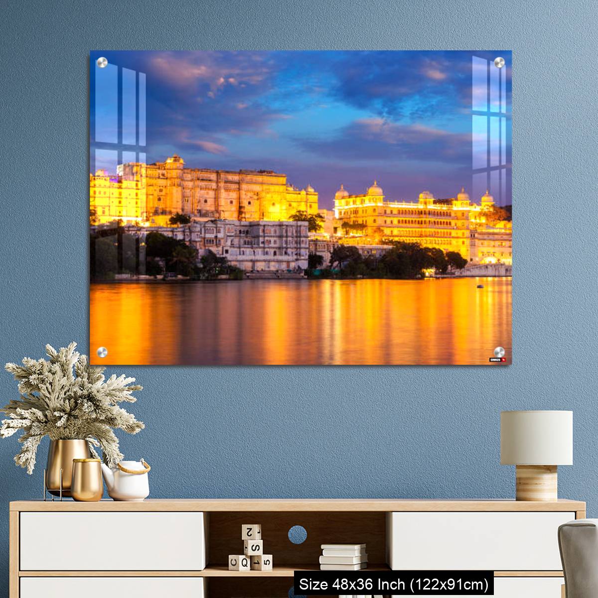 OMGs Acrylic Wall Decor – Udaipur City Palace in the evening view. Udaipur, India - Image 3
