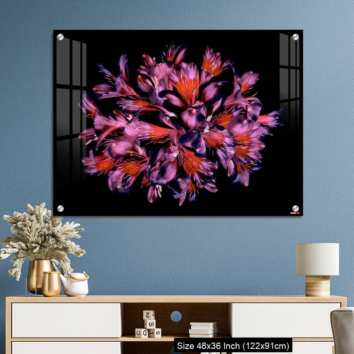 OMGs Acrylic Wall Decor – Vibrant coloured floral abstract design using Peruvian lilies with black background - Image 3