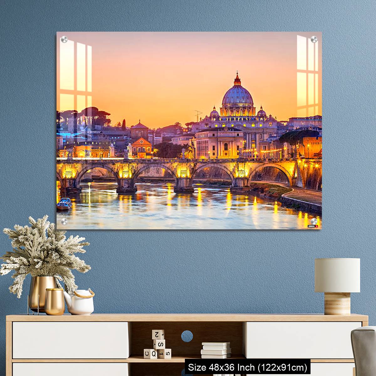OMGs Acrylic Wall Decor – View on Tiber and St. Peter's cathedral at night, Rome - Image 3