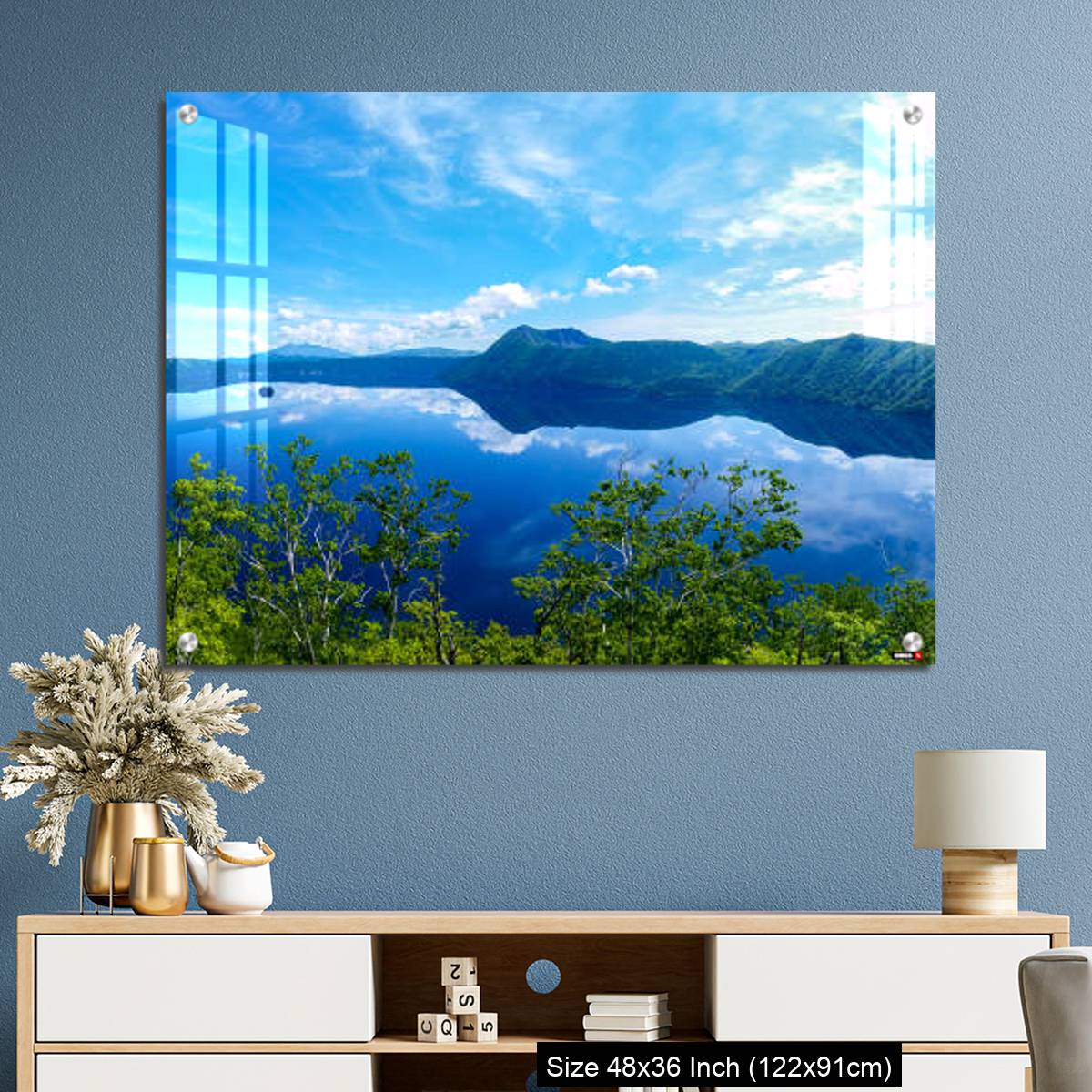 OMGs Acrylic Wall Decor – panoramic view of a lake reflecting sky. Lake Mashu,Akan National Park,Japan. - Image 3
