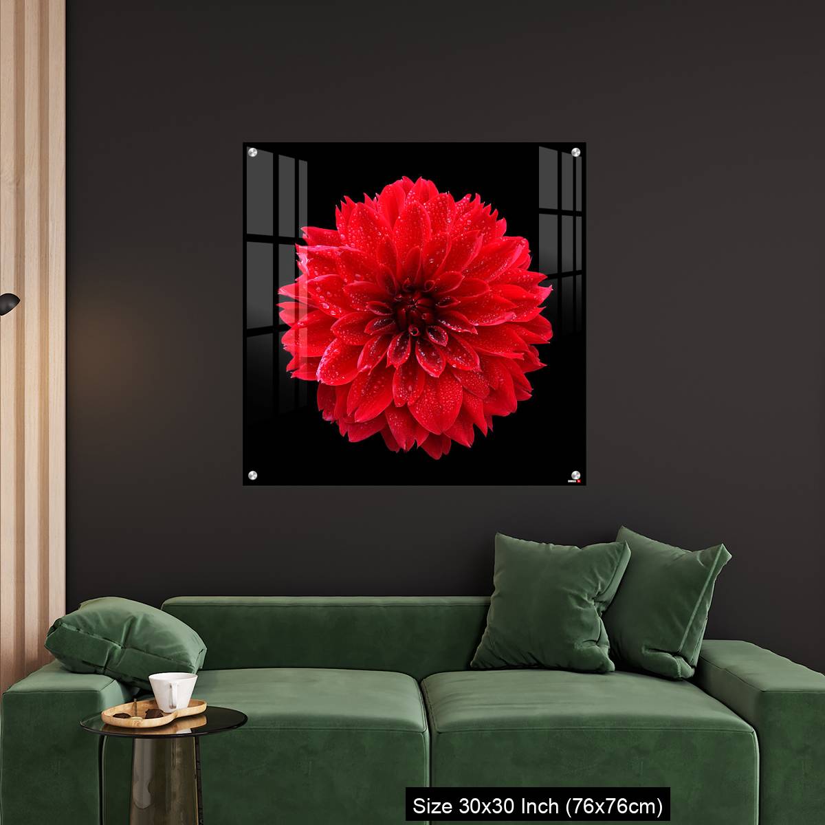 OMGs Acrylic Wall Decor – Red dahlia,like a ball of fire,on black background - Image 4