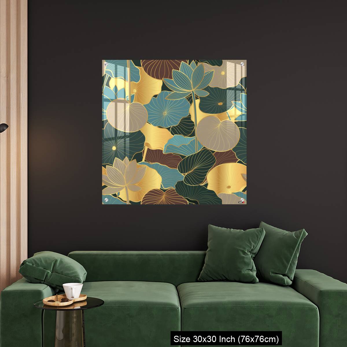 OMGs Acrylic Wall Decor – Seamless vector pattern with golden lotus leaves and flowers. - Image 4