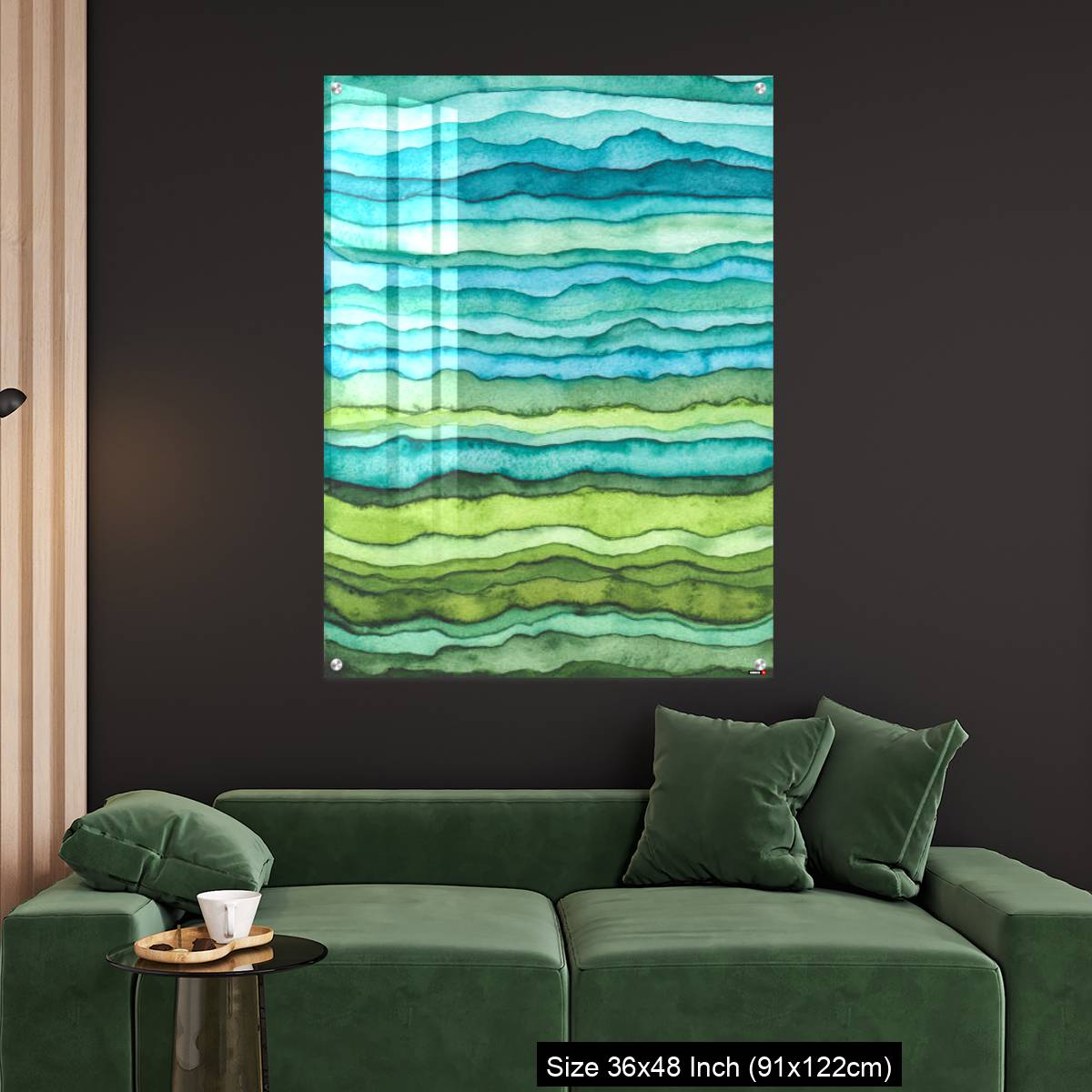 OMGs Acrylic Wall Decor – Blue and Green Waves. Hand Drawn Watercolor Background - Image 4