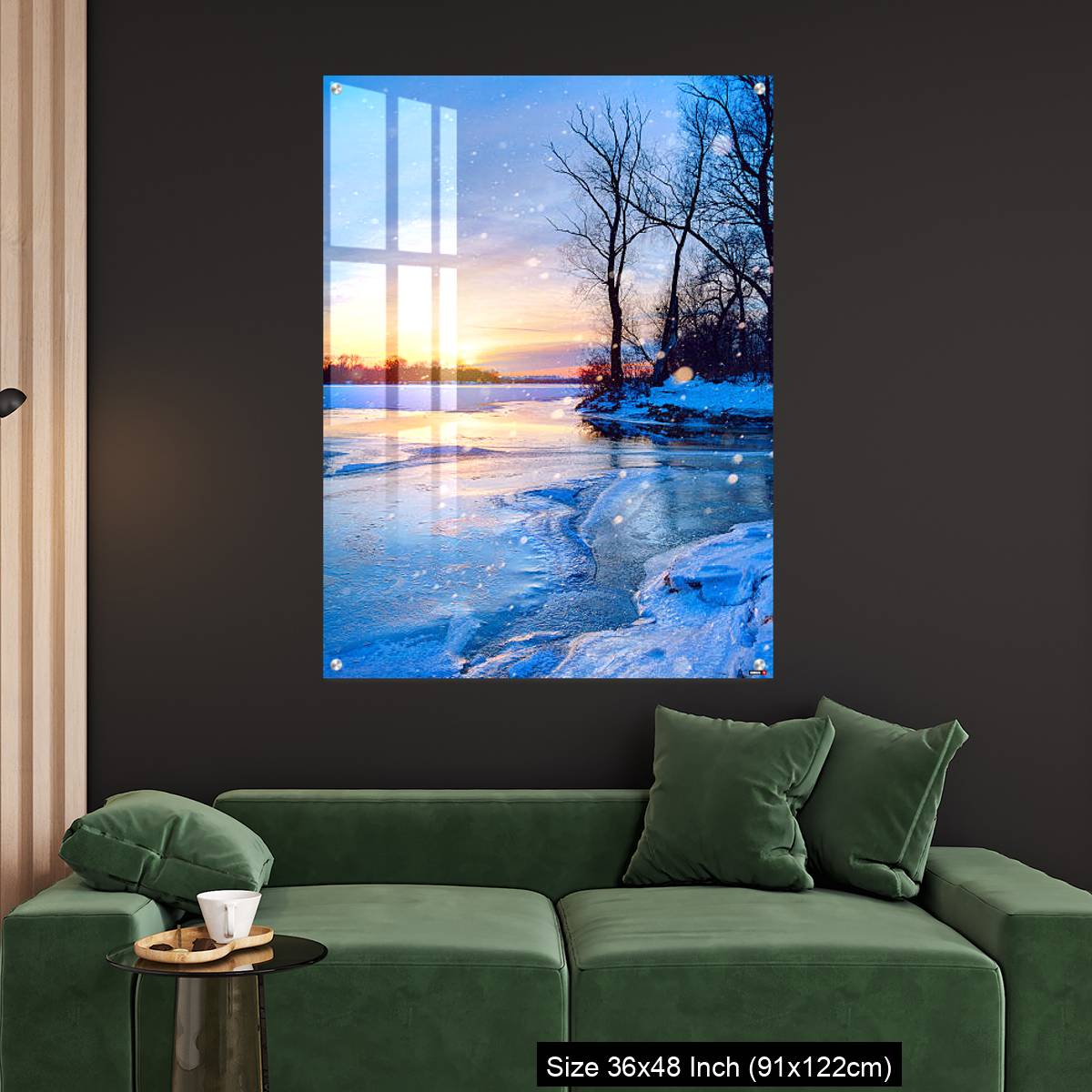 OMGs Acrylic Wall Decor – winter landscape panorama; sunset on the frozen river - Image 4