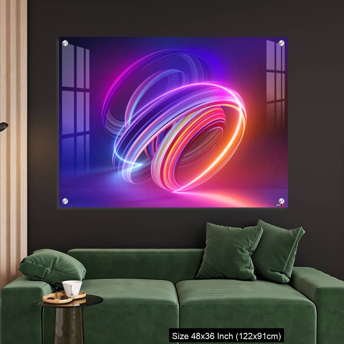 OMGs Acrylic Wall Decor – Colorful background with abstract shape glowing in ultraviolet spectrum, curvy neon lines - Image 4