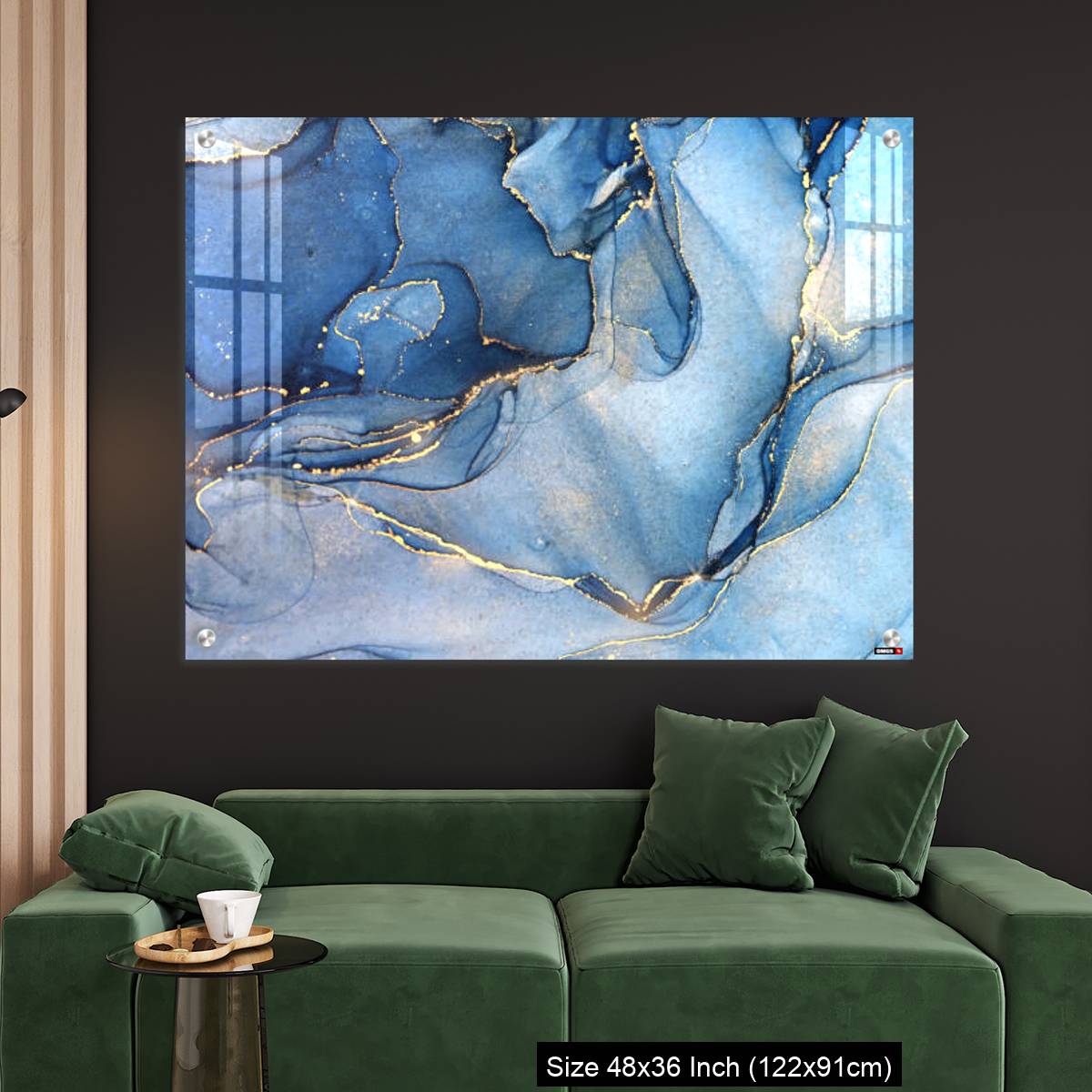 OMGs Acrylic Wall Decor – Abstract blue liquid watercolor background with golden stains - Image 4