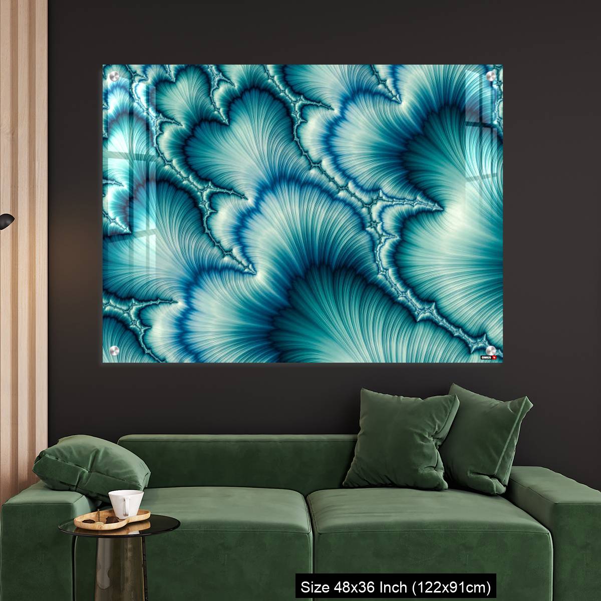 OMGs Acrylic Wall Decor – Aqua and Green psychedelic fractal background like floral petal - Image 4