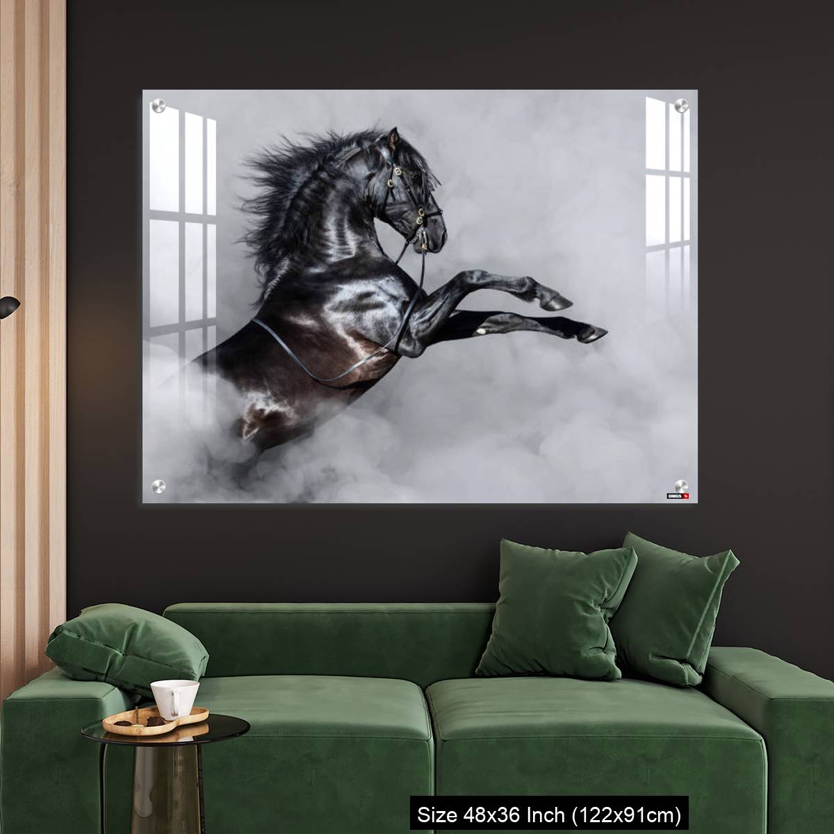 OMGs Acrylic Wall Decor – Black Andalusian horse rearing in smoke. - Image 4