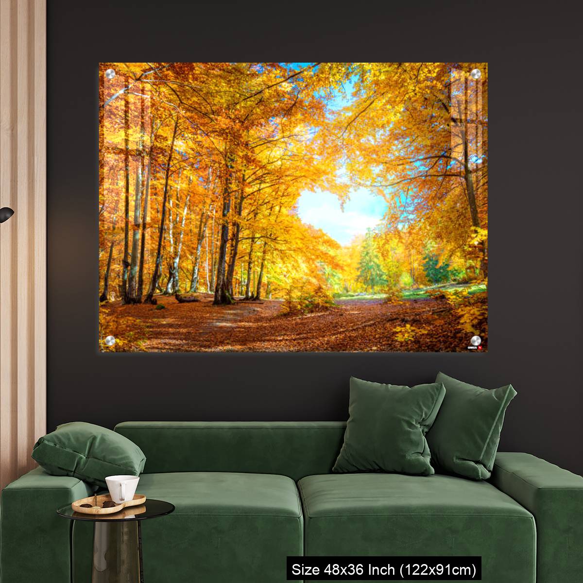 OMGs Acrylic Wall Decor – Heart of autumn - yellow orange trees in forest with heart shape, sunny weather, good day - Image 4