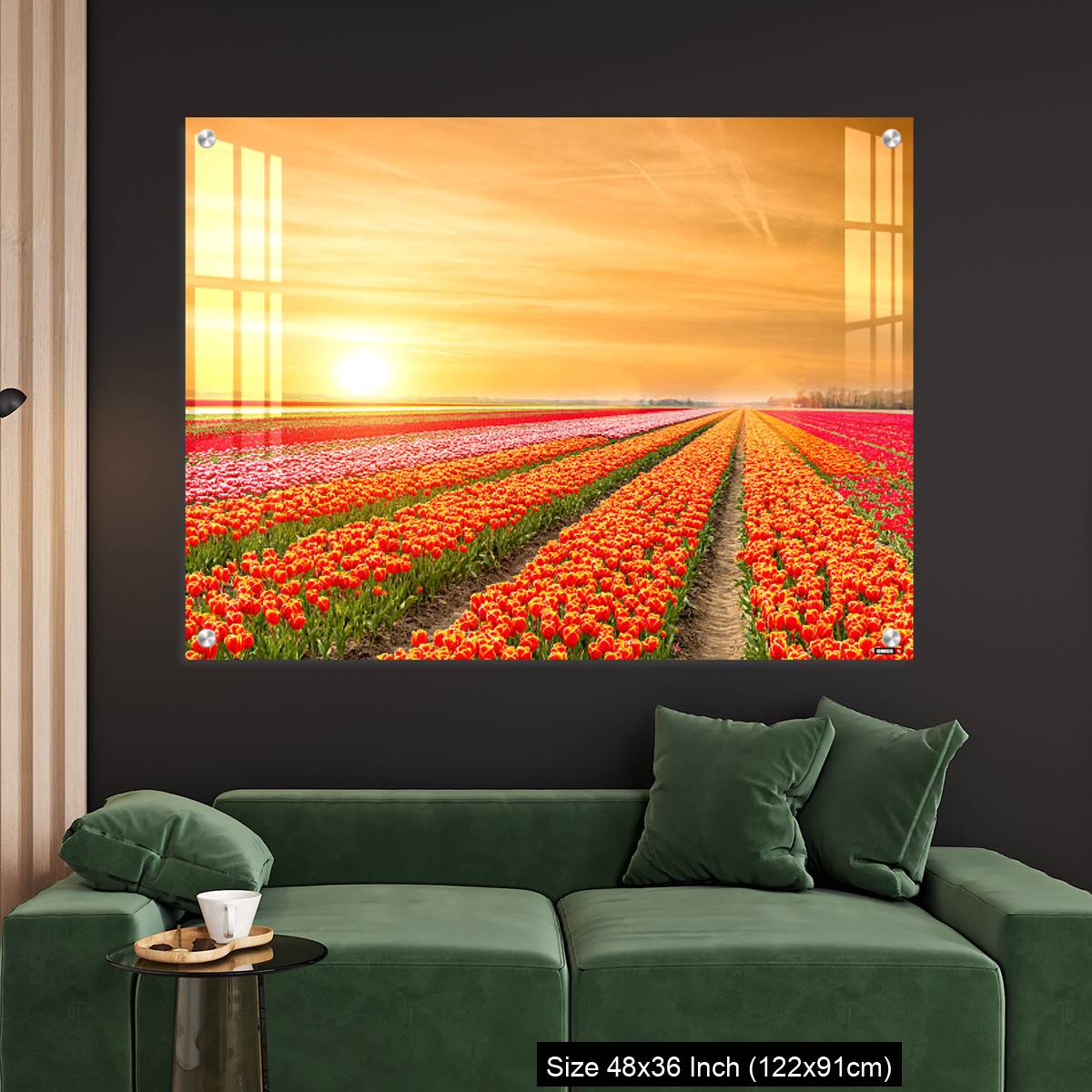 OMGs Acrylic Wall Decor – Landscape of Netherlands tulips with sunlight in Netherlands. - Image 4