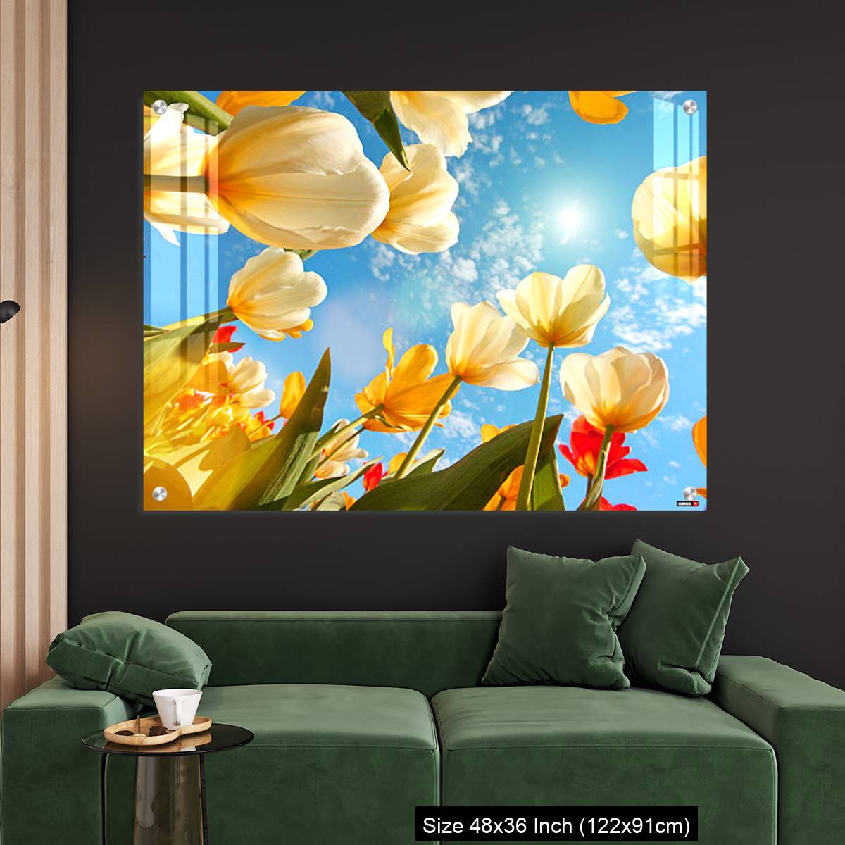 OMGs Acrylic Wall Decor – Summertime: sunny sky with colorful tulips flowers, looking up - Image 4