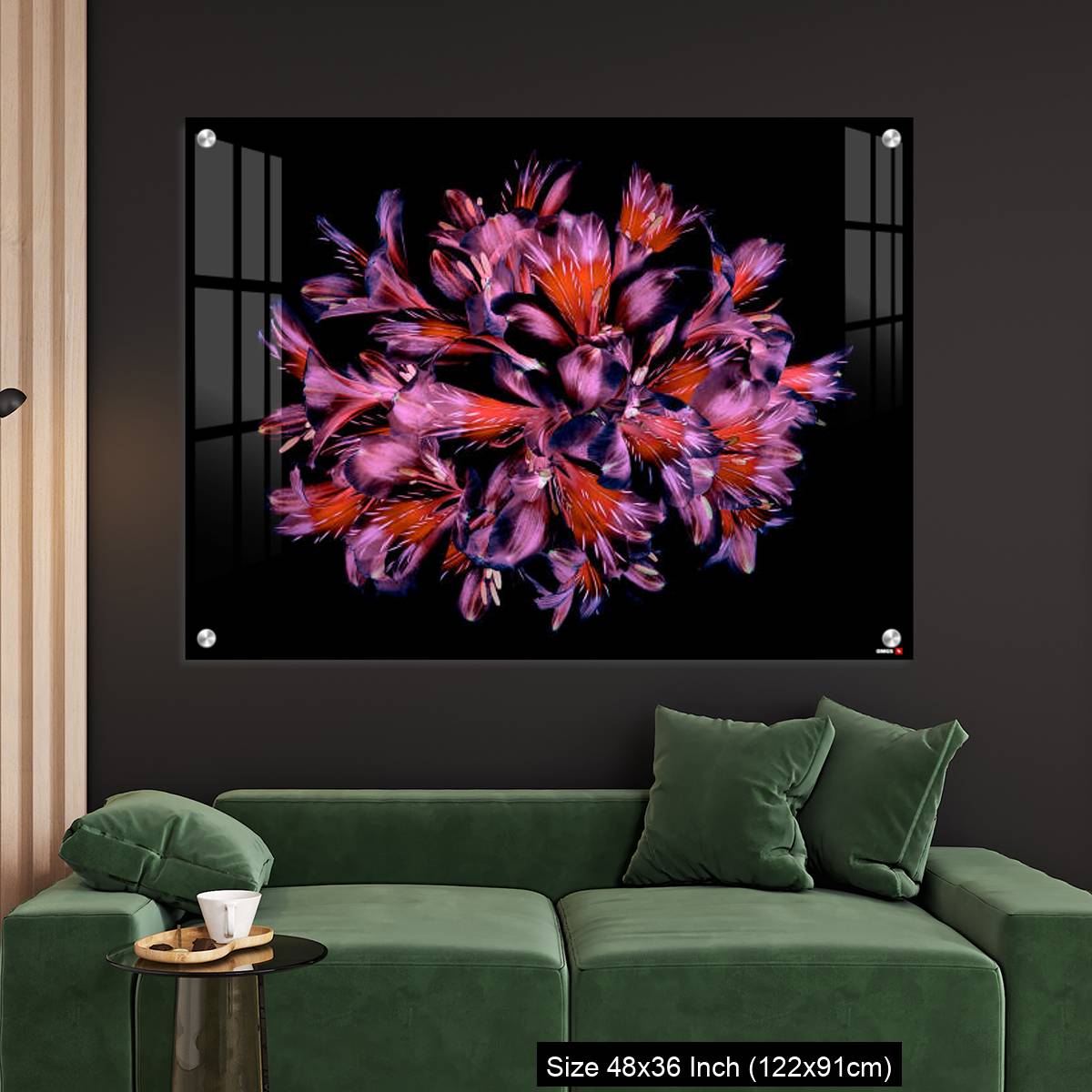 OMGs Acrylic Wall Decor – Vibrant coloured floral abstract design using Peruvian lilies with black background - Image 4