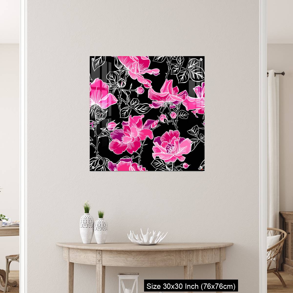 OMGs Acrylic Wall Decor – Seamless pattern with blossom red large roses petals buds and leaves. - Image 5