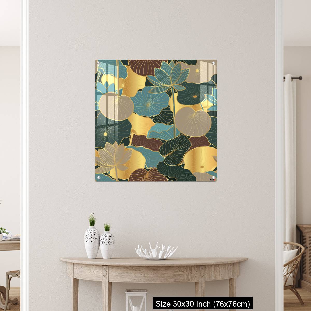 OMGs Acrylic Wall Decor – Seamless vector pattern with golden lotus leaves and flowers. - Image 5