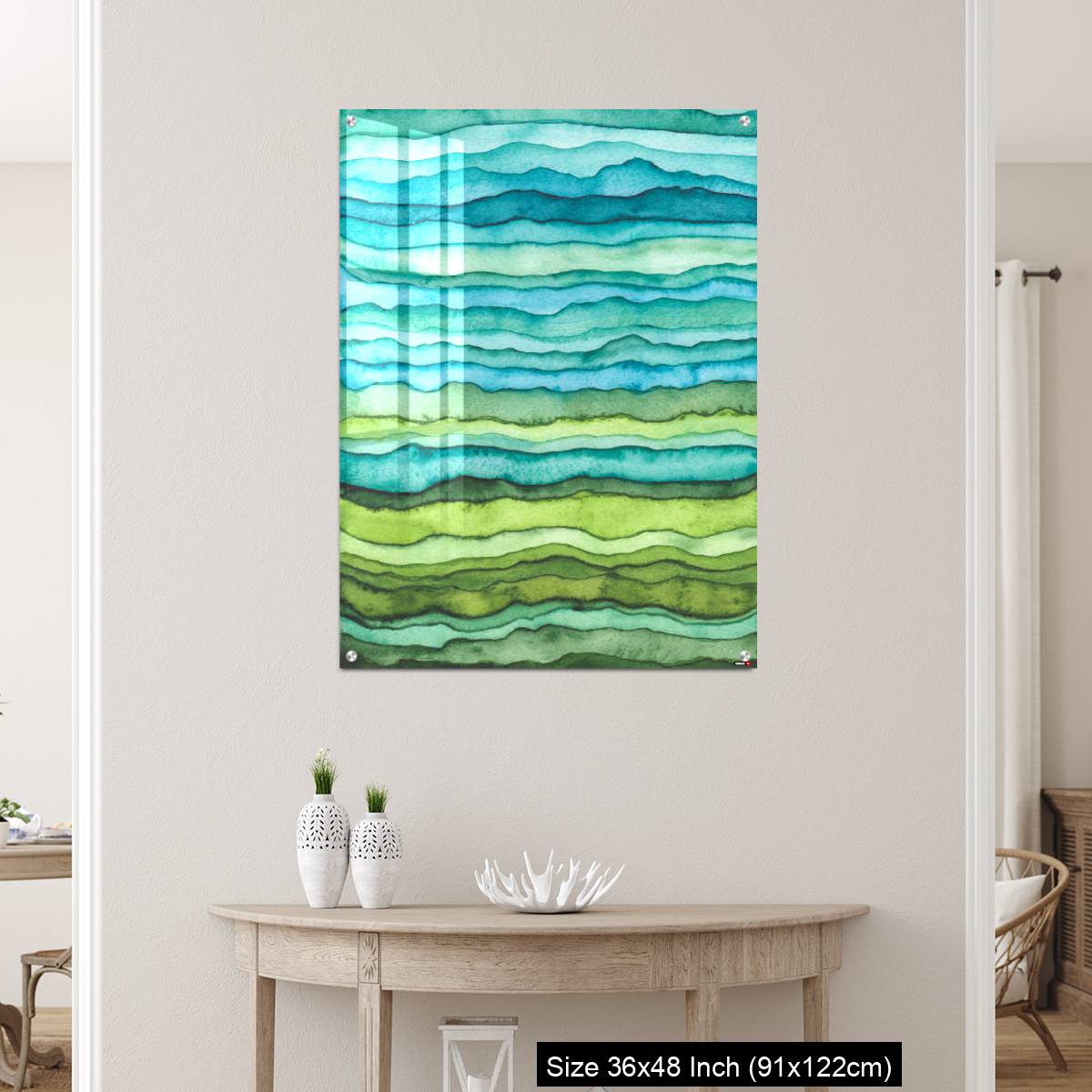 OMGs Acrylic Wall Decor – Blue and Green Waves. Hand Drawn Watercolor Background - Image 5