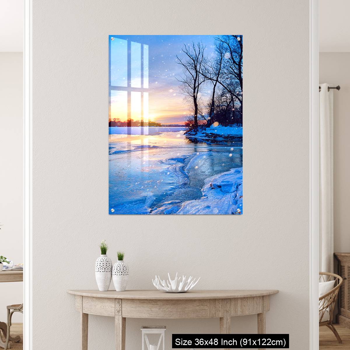 OMGs Acrylic Wall Decor – winter landscape panorama; sunset on the frozen river - Image 5