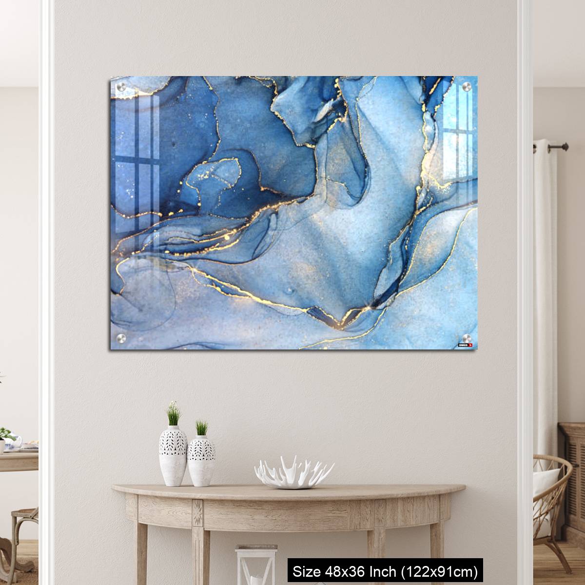 OMGs Acrylic Wall Decor – Abstract blue liquid watercolor background with golden stains - Image 5