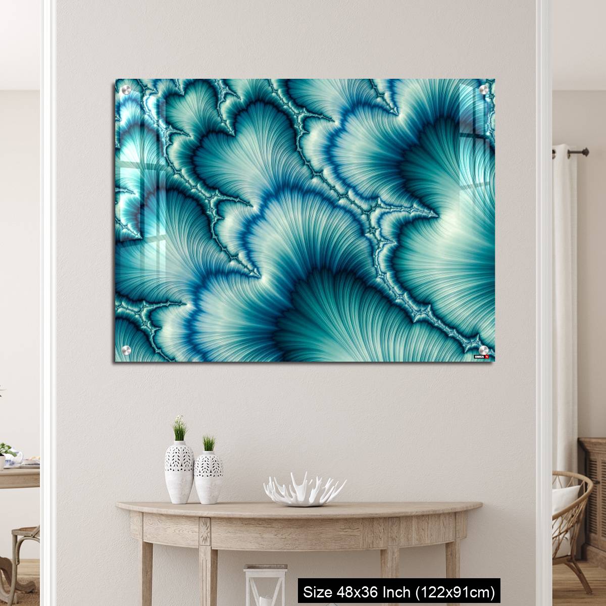 OMGs Acrylic Wall Decor – Aqua and Green psychedelic fractal background like floral petal - Image 5
