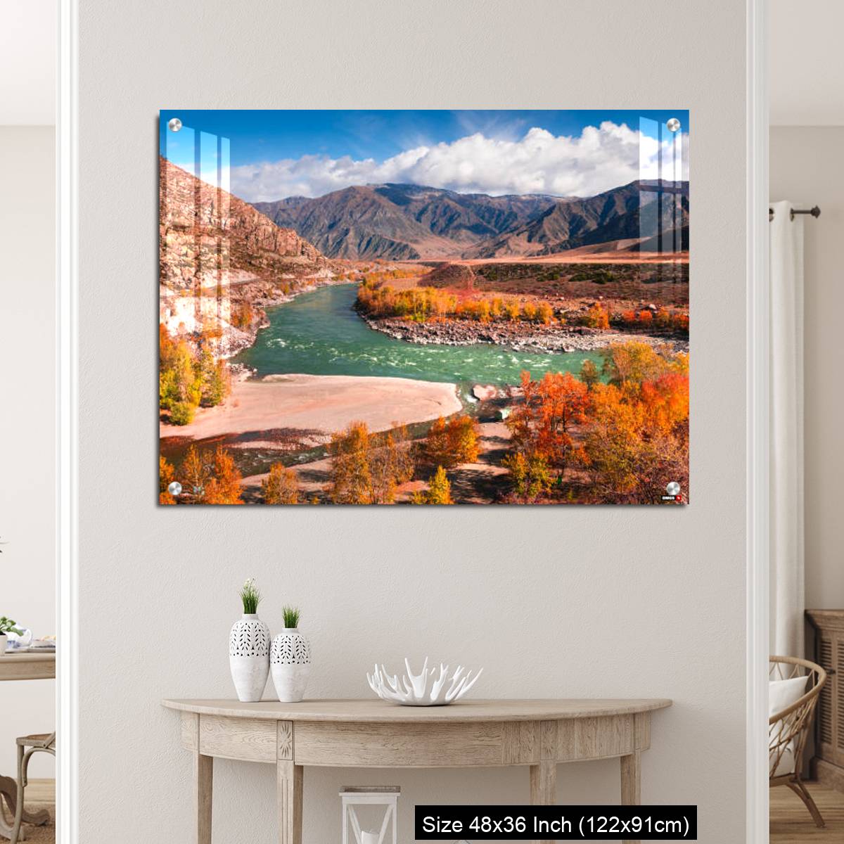 OMGs Acrylic Wall Decor – Autumn landscape of Katun river and mountains with yellow trees in Altai, Siberia, Russia. - Image 5