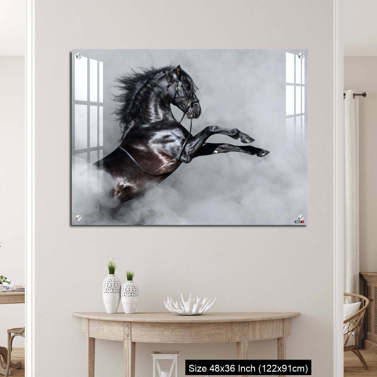OMGs Acrylic Wall Decor – Black Andalusian horse rearing in smoke. - Image 5
