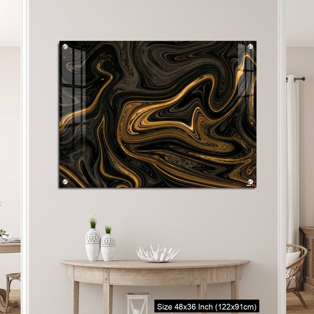 OMGs Acrylic Wall Decor – Black Golden Liquied Pattern Background With Design For Wall, Floor - Image 5