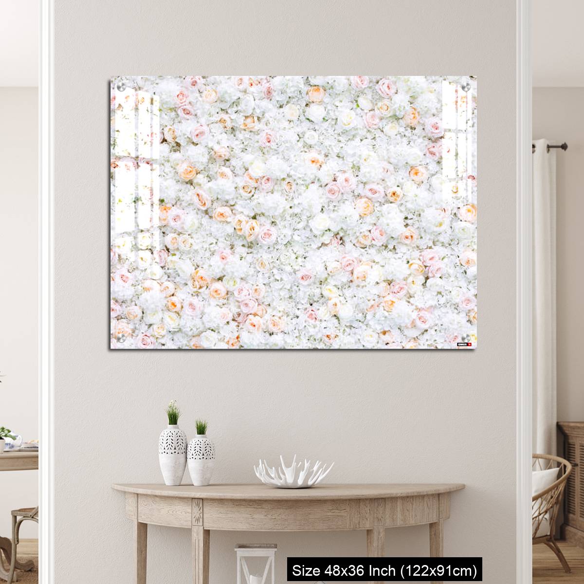 OMGs Acrylic Wall Decor – Flowers wall background with white and light orange roses. - Image 5