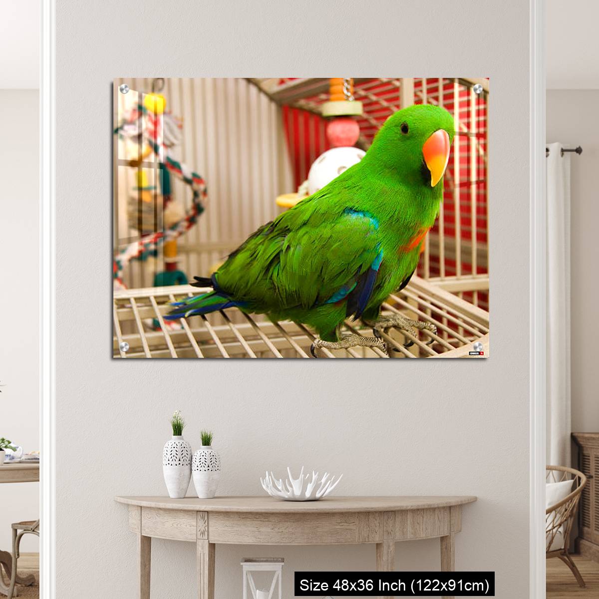 OMGs Acrylic Wall Decor – Green parrot perched on the open door of its cage - Image 5