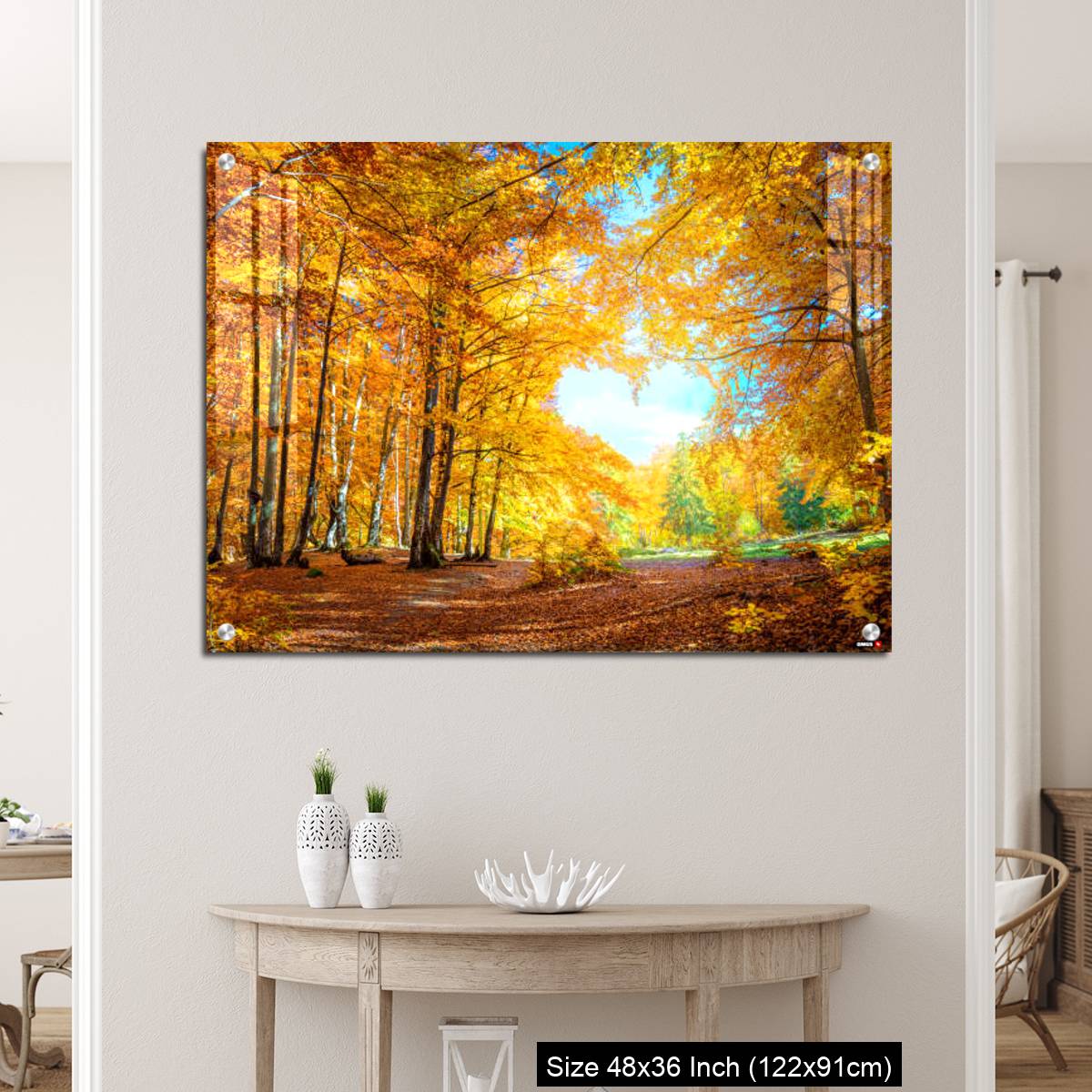 OMGs Acrylic Wall Decor – Heart of autumn - yellow orange trees in forest with heart shape, sunny weather, good day - Image 5