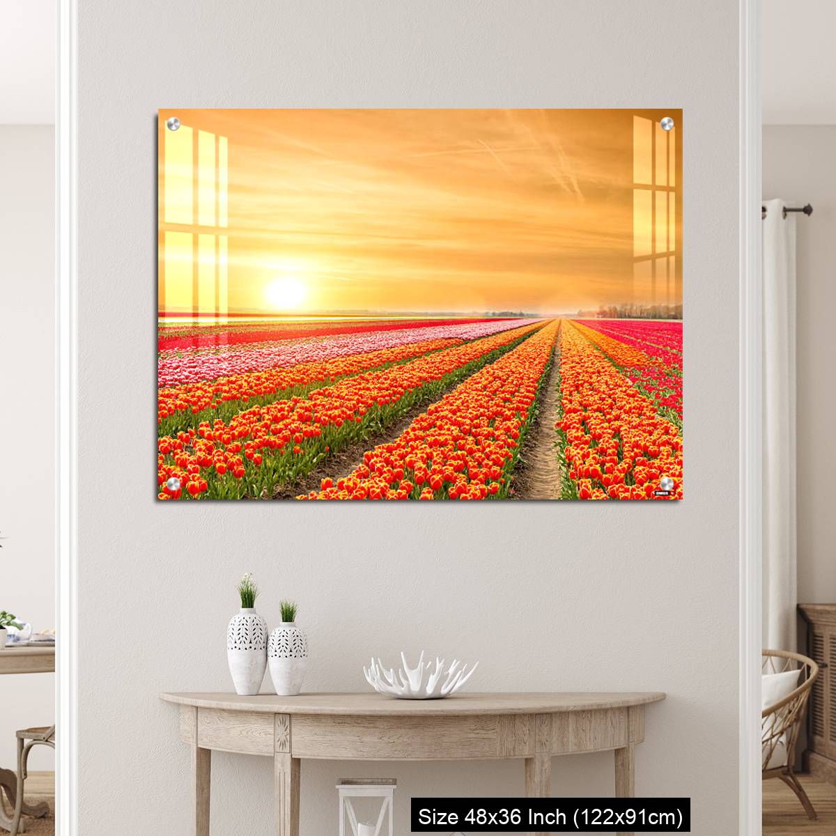 OMGs Acrylic Wall Decor – Landscape of Netherlands tulips with sunlight in Netherlands. - Image 5